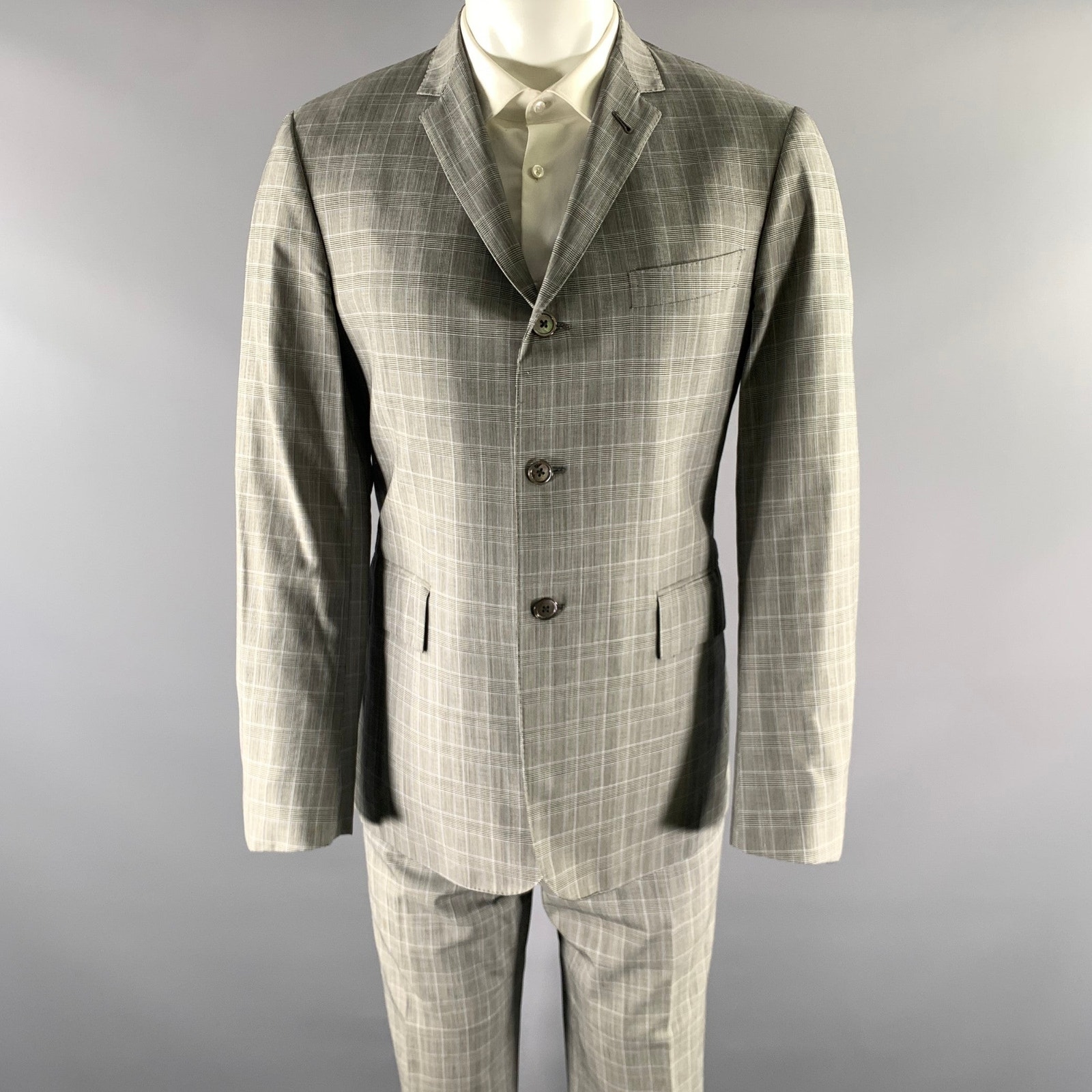 Black Fleece Size 40 Grey Black Glen Check Wool Notch Lapel Suit